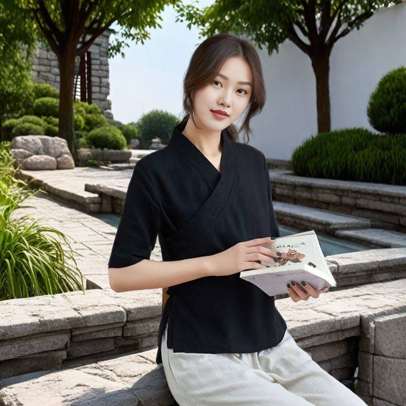 唐装旗袍短袖上衣中国风中式茶服禅意文艺显瘦改良汉服大码300斤