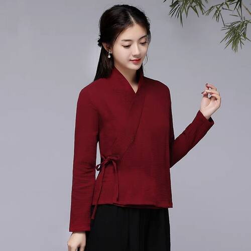 茶服禅意文艺新中式上衣长袖德绒改良汉服复古代秋冬季大码300斤