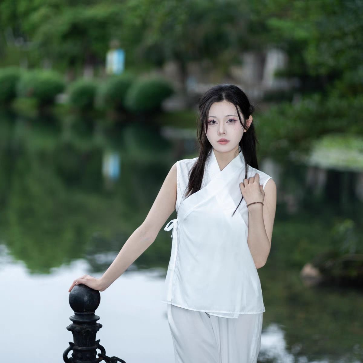 汉服中衣无袖内搭交领上衣日常改良白色中国风新中式大码300斤夏