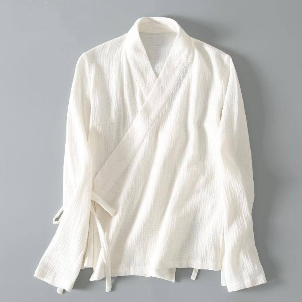 新中式汉服改良德绒秋冬款交叉领系带复古禅意茶服上衣大码300斤