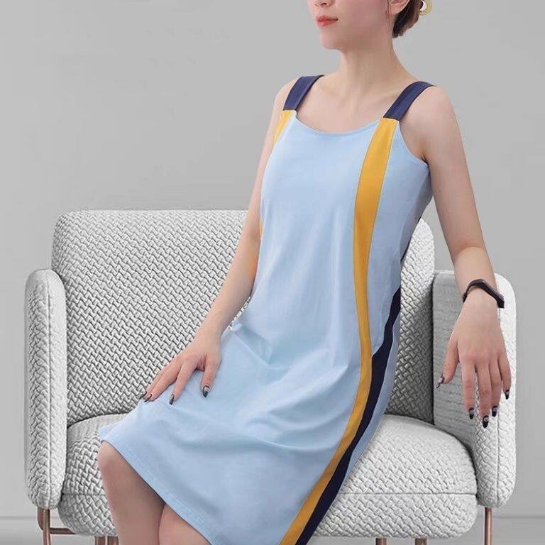 无袖睡裙小个子睡衣家居服连衣裙女夏大码300斤宽松吊带撞色拼接