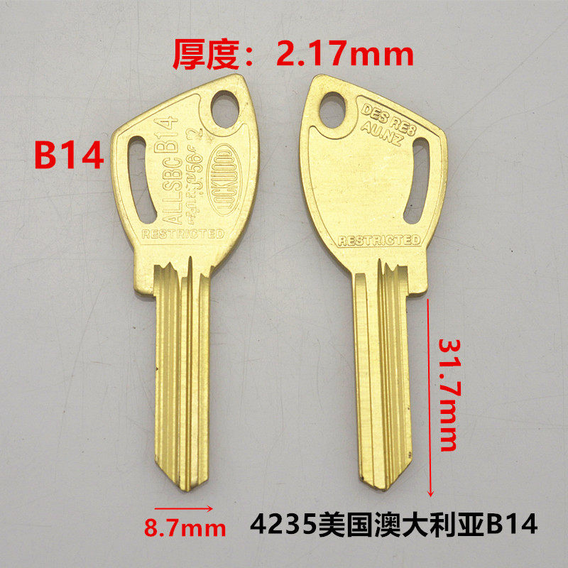 〖ZQ4235〗适用美国澳大利亚 洛克ASS B14进口锁多槽门锁钥匙胚子