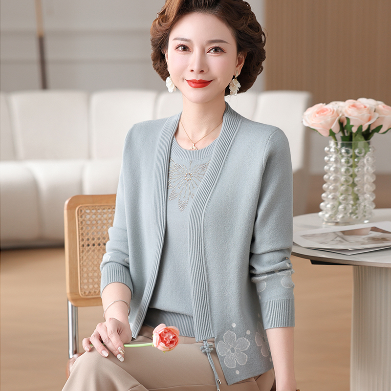 网红爆款妈妈春装外套2025新款长袖上衣中老年女春夏薄款短袖两件