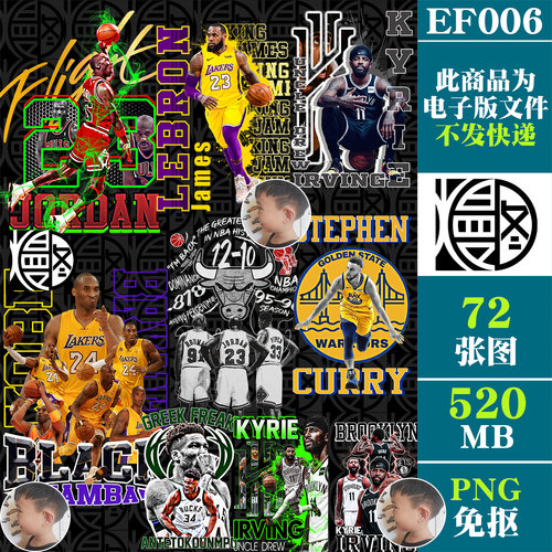 NBA球星篮球明星超高清PNG免抠图片T恤烫画印花图案PS素材免扣