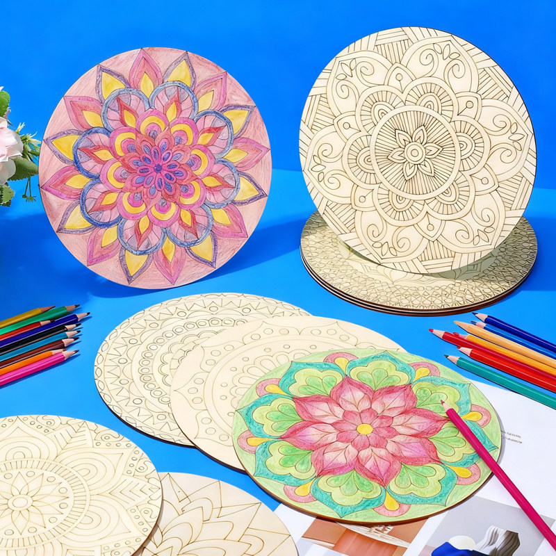 曼陀罗白模木板片手绘手工DIY材料10pcs涂鸦填色墙壁装饰绘画涂色,玩具/童车/益智/积木/模型,白模填色/模具彩绘/石膏娃娃,淘宝优惠券,粉丝福利购,淘宝优惠卷