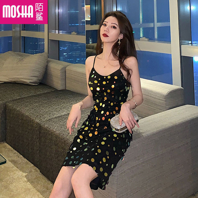 2020新款闪闪blingbling连衣裙女夏气质夜总会性感露背心机吊带裙