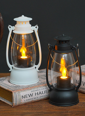 美式复古摆件手提小夜灯网红迷你氛围灯小马灯拍照装饰道具油灯