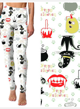 8401 跨境狂欢节搞怪印花打底裤 节日派对九分裤 leggings