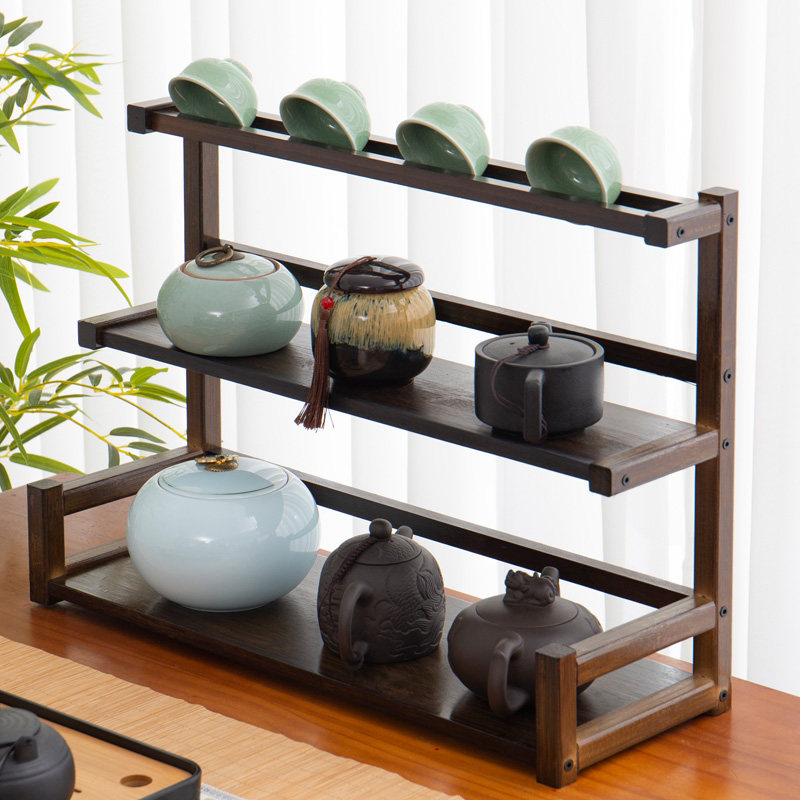 桌面博古架桌上沥水茶杯架竹木紫砂壶茶具茶宠茶壶收纳置物架子