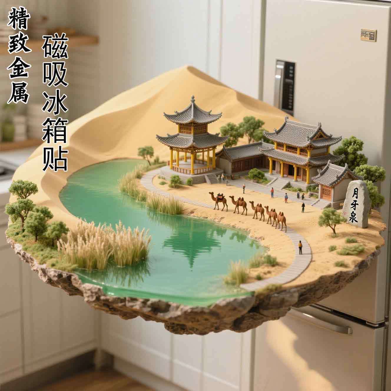【月牙泉】合金3d浮雕装饰磁吸冰箱贴自然风光立体文创冰箱贴精美