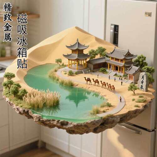 【月牙泉】合金3d浮雕装饰磁吸冰箱贴自然风光立体文创冰箱贴精美