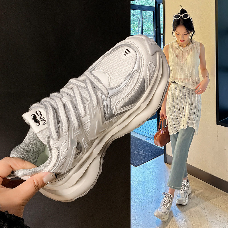美年达真皮阿甘鞋2024新款ins轻奢夏季女鞋老爹鞋百搭休闲运动鞋