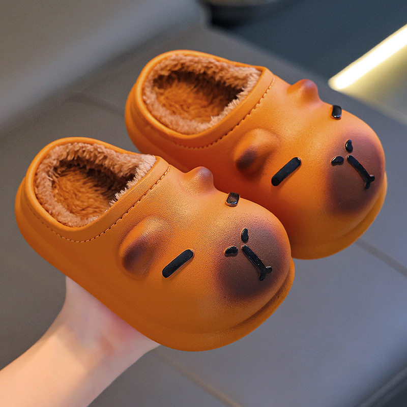 卡皮巴拉儿童棉拖鞋男童卡通防水防滑室内亲子女宝宝拖鞋男孩冬季