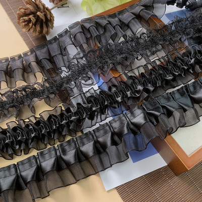 高档装饰带黑色欧根纱木耳蕾丝花边服装辅料丝带下摆布料diy材料