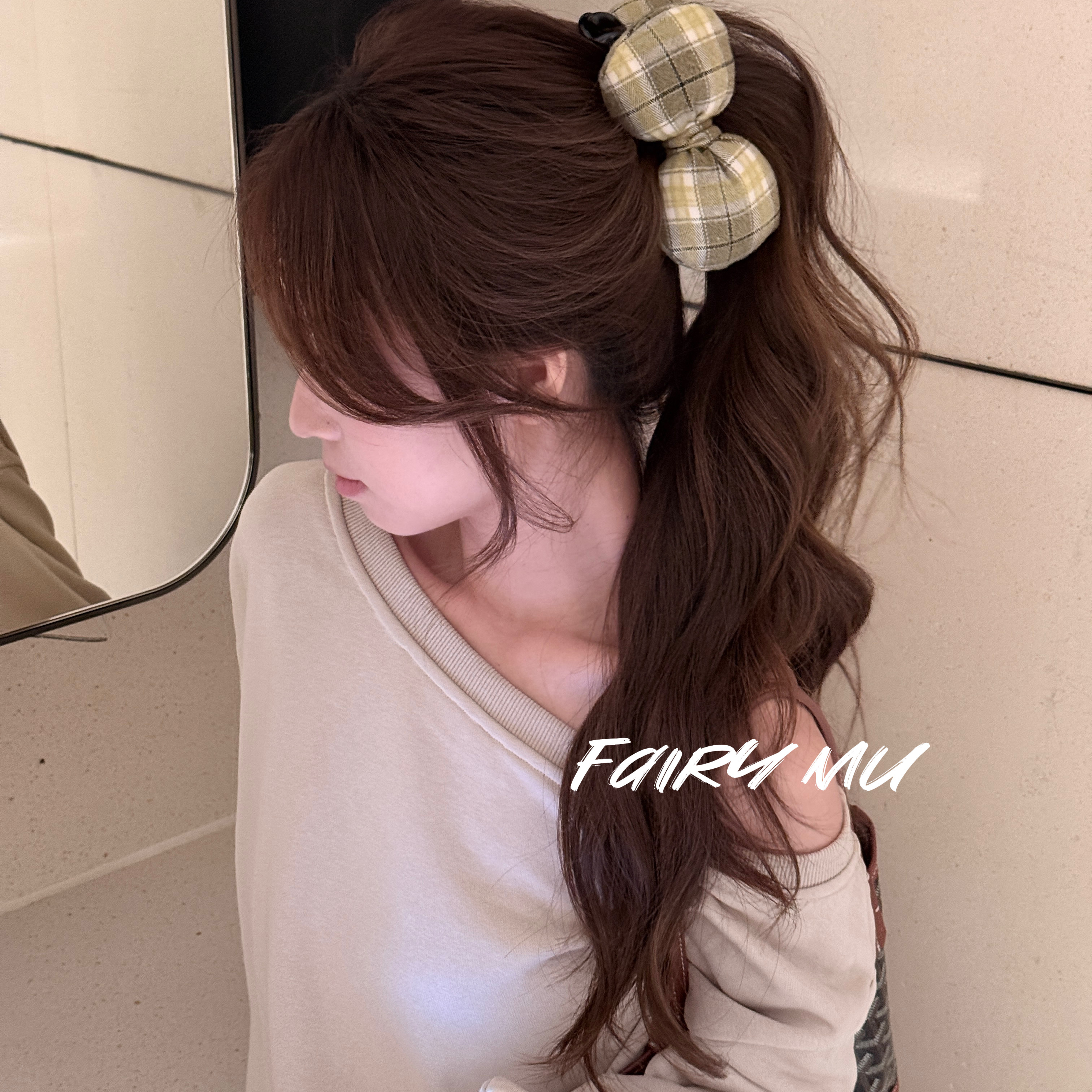 胖fufu蝴蝶结充棉格纹香蕉夹13cm立体蝴蝶结头饰发饰发夹女气质布