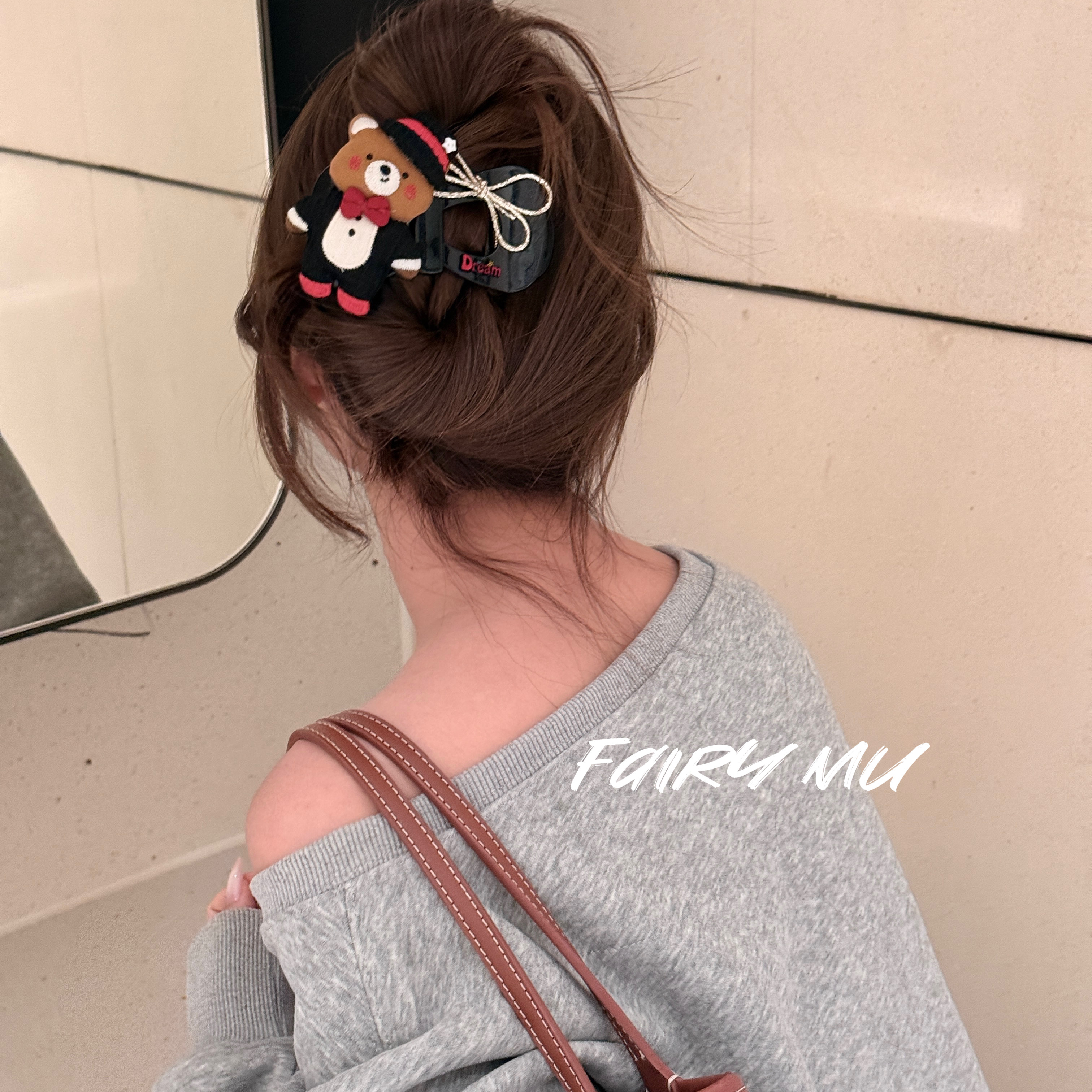 绅士小熊鲍鱼夹蝴蝶结优雅可爱气质盘发夹秋冬新款大号后脑勺鲨鱼