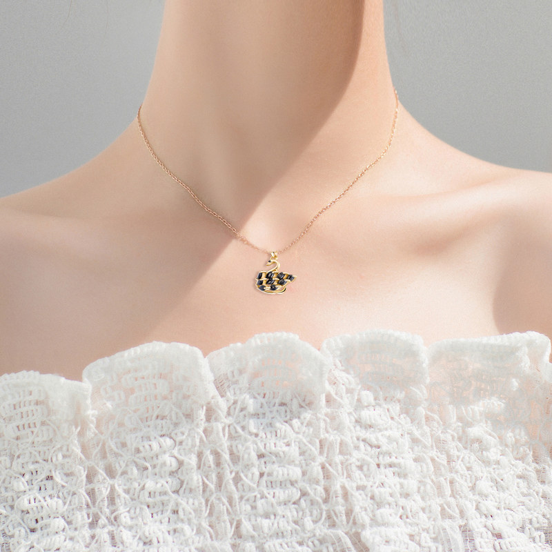 925纯银黑天鹅项链女锁骨链品牌小众ins冷淡风简约彩金轻奢小天鹅