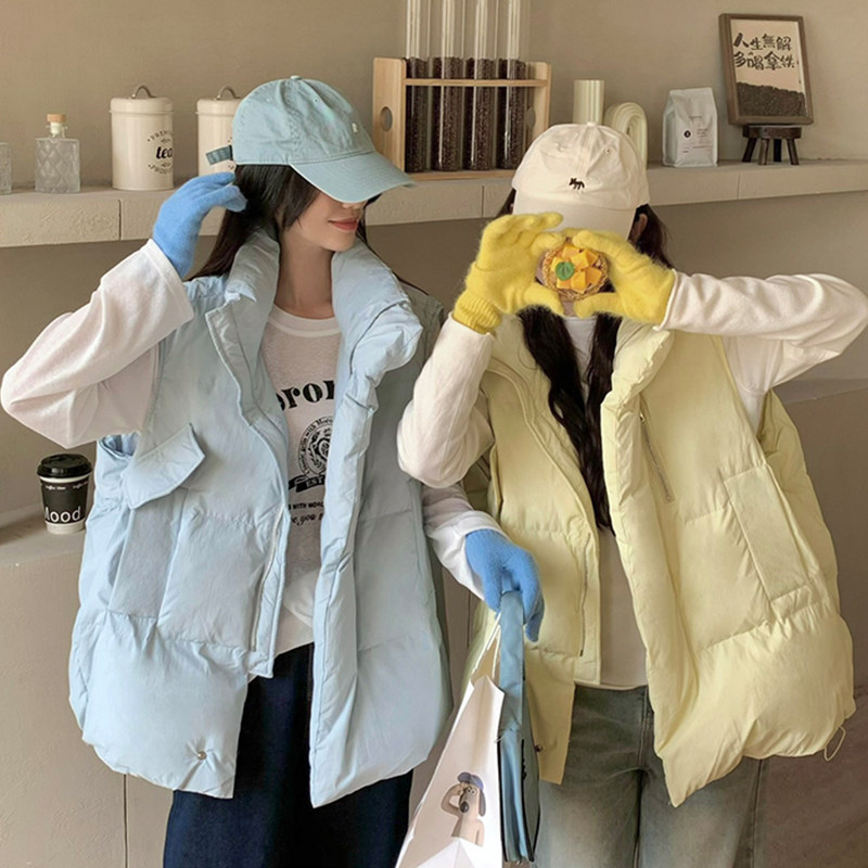 糖果色2025新款大码装显瘦韩范叠穿加厚保暖羽绒棉马甲女秋冬