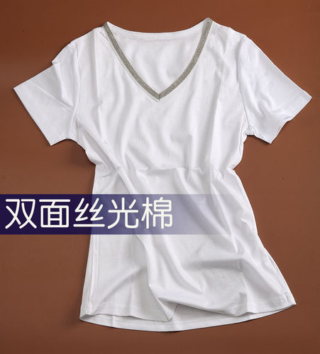 0T恤双面丝光棉宽松大码钉珠