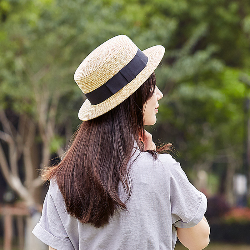 帽子女韩版潮夏季女士时髦沙滩帽海边百搭防晒小清新户外平顶草帽