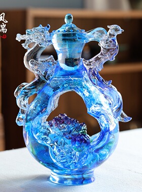 琉璃龙凤宝瓶摆件客厅卧室摆放工艺品花开富贵牡丹瓶和美装饰