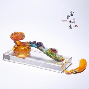 琉璃富贵如意摆件客厅玄关桌面摆放中式牡丹花装饰品乔迁开业送礼