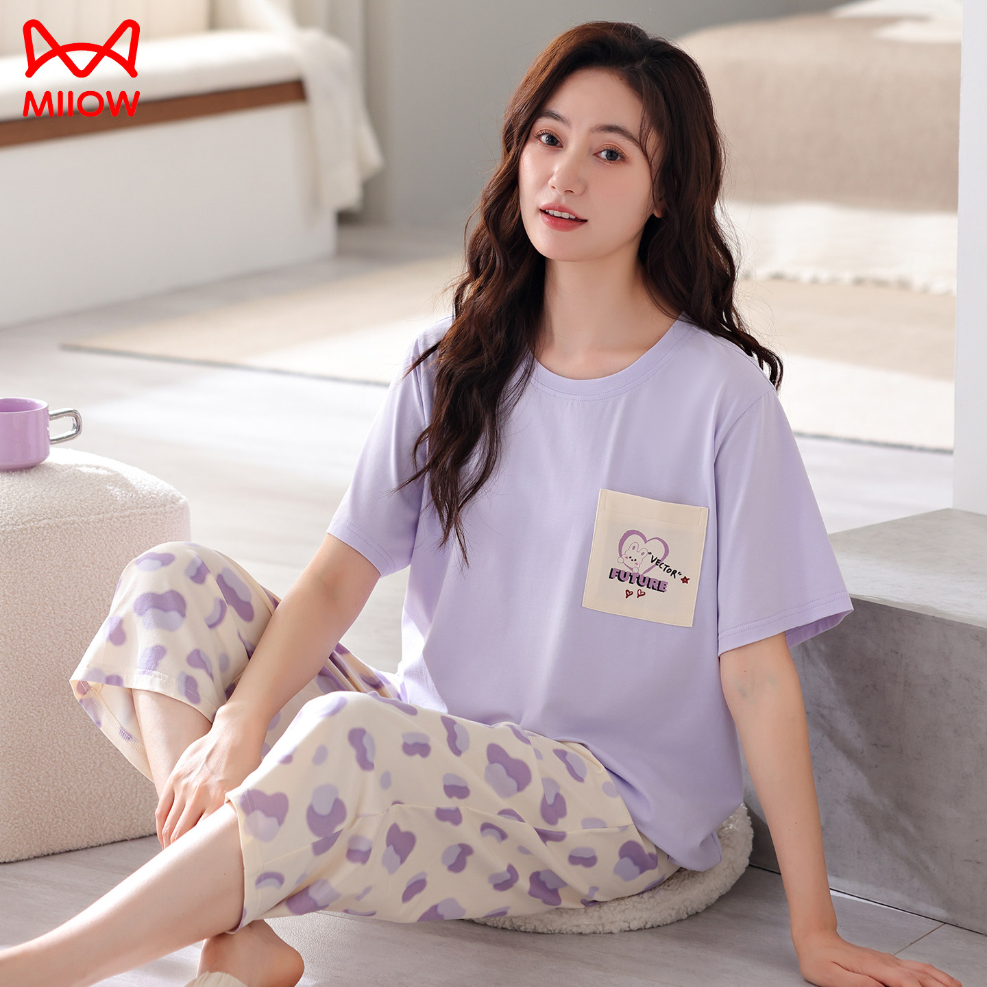 莹柔睡衣女款春夏季纯棉短袖七分裤薄款2025新款休闲可外穿家居服