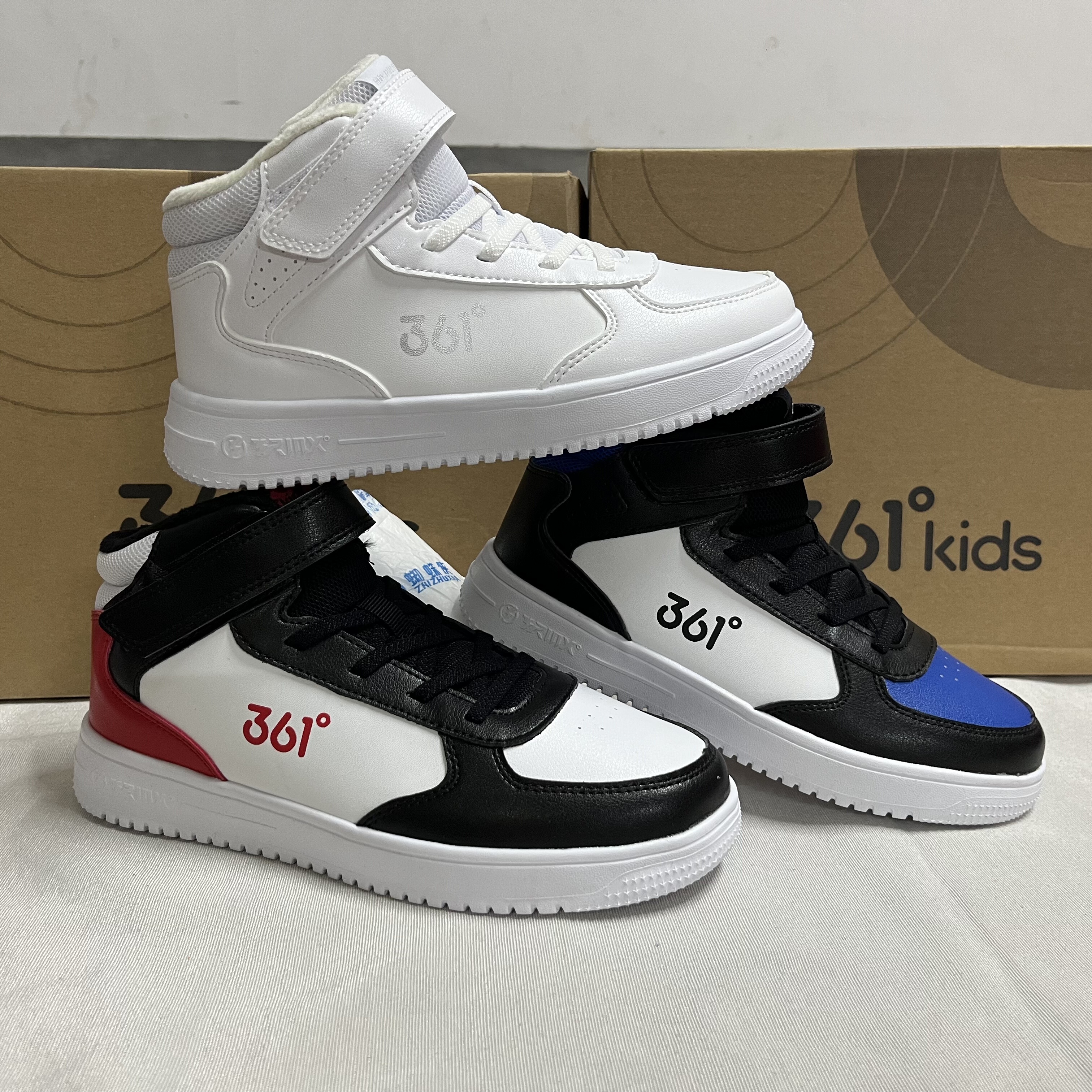 25年冬季新款三十六度一男女童防水皮面高帮板鞋二棉鞋加绒小白鞋