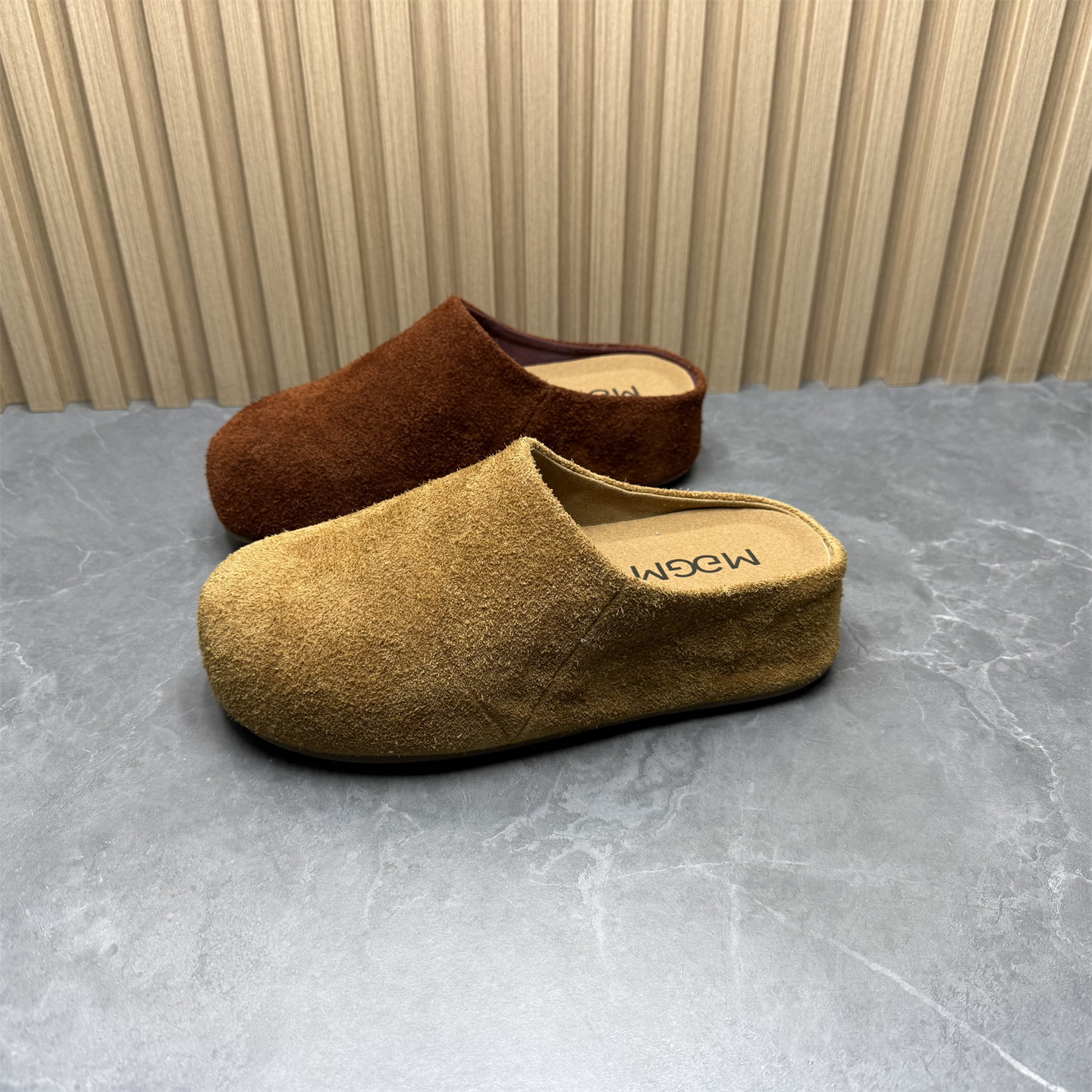 撤柜断码真皮舒适厚底包头拖鞋女一脚蹬防滑牛皮增高勃肯鞋懒人鞋