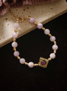 安黛「夏夜紫熏」小众原创清新复古淡紫色天然石14k包金轻奢手链