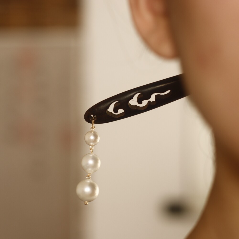 原创设计「凤栖桐」国风高级感古典气质盘发珍珠黑檀簪盘发钗子