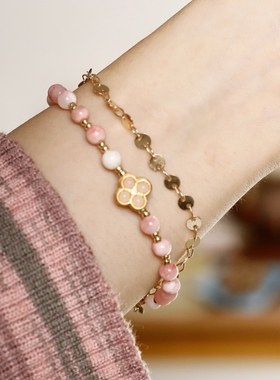 安黛「桃花初醒」原创设计粉色串珠天然石细手链精致显白手串手作