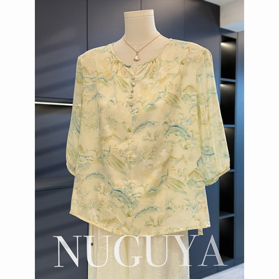 新中式国风妈妈装衬衫女七分袖2025夏装新款上衣气质中老年人衬衣