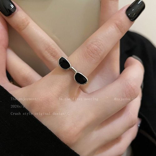 趣味墨镜戒指女开口可调节食指戒嘻哈搞怪设计感网红同款指环