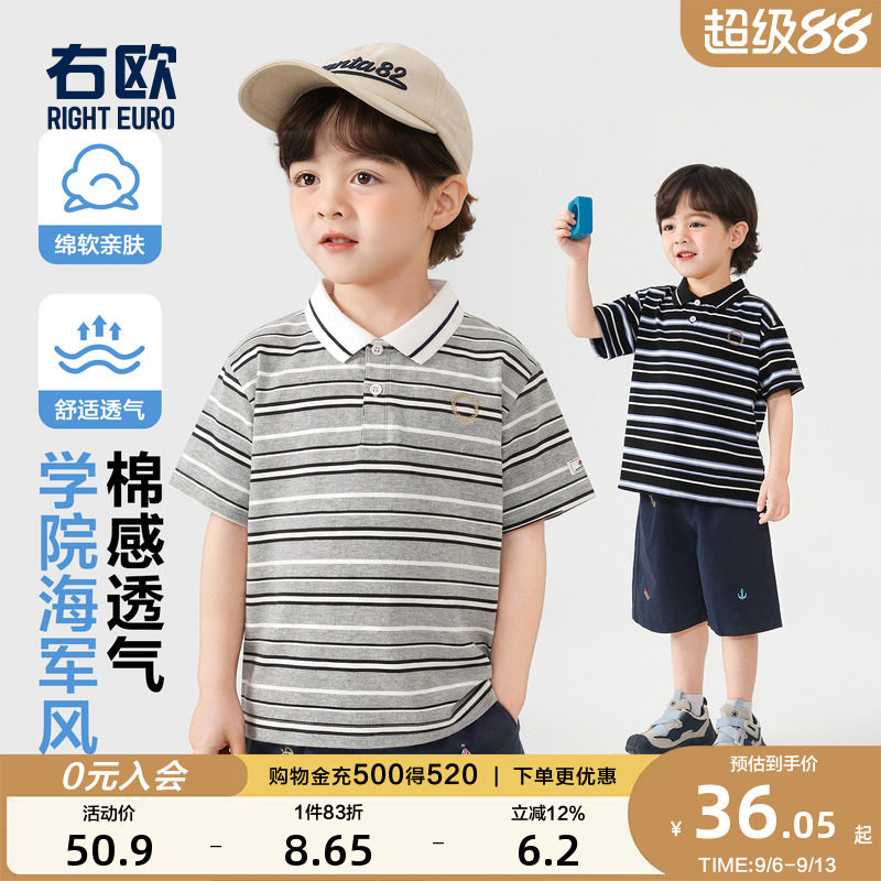 右欧儿童条纹短袖POLO衫海军风图片