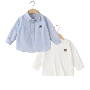 右欧女童衬衫外套长袖T恤纯棉两件套儿童衣服男童秋季套装新款