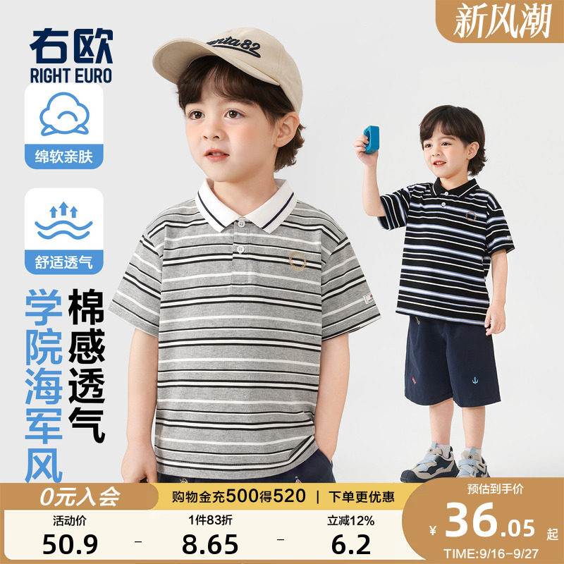 右欧儿童条纹短袖POLO衫海军风										