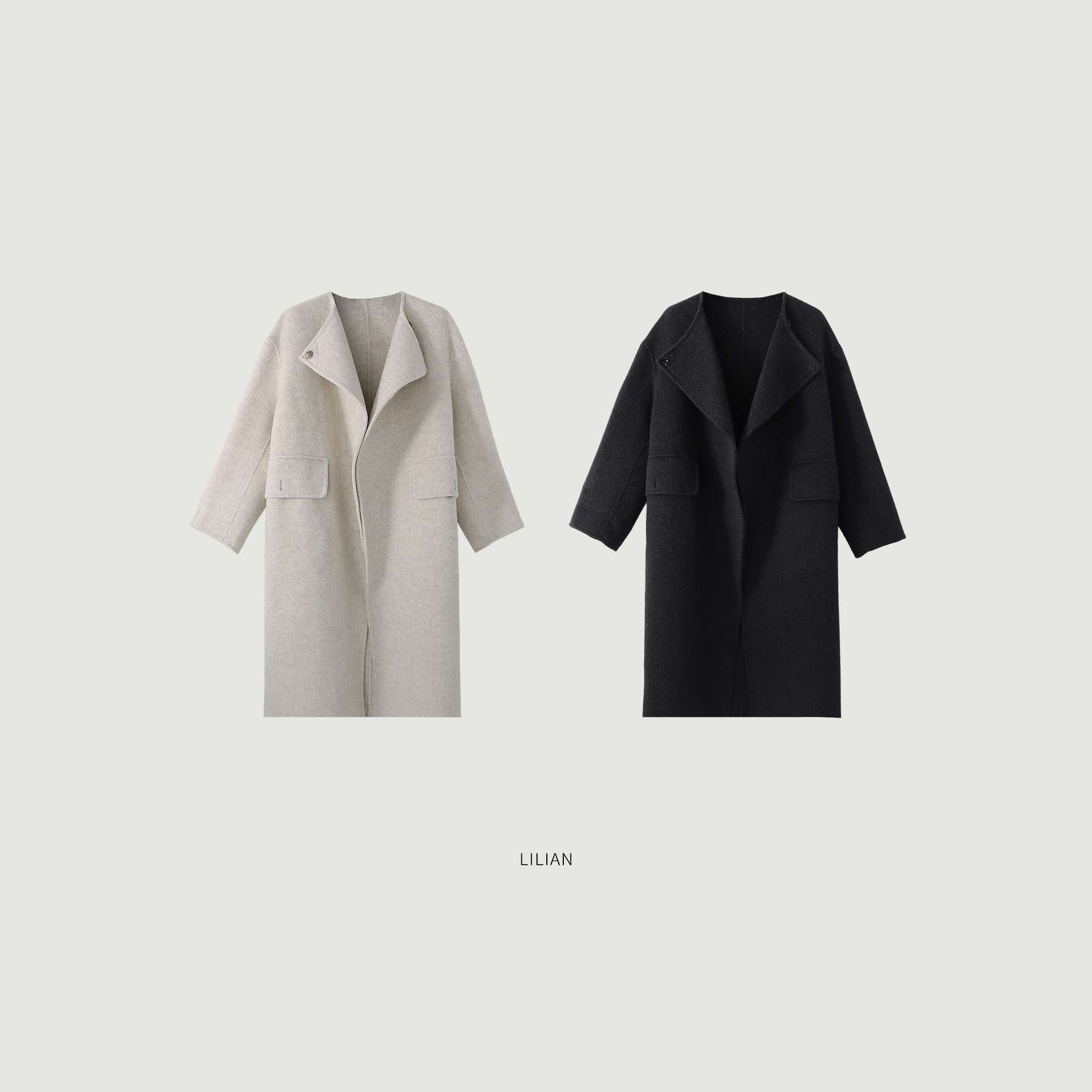 莉莉LIlian ·“极简廓形”进口绵羊毛混纺 无领斜门襟双面呢大衣