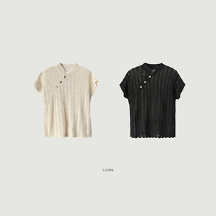 莉莉LIlian 【疏影摇风】新中式禅意风花影镂空立领斜襟针织衫