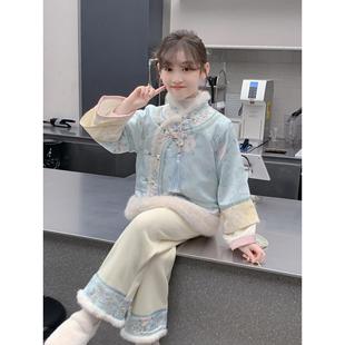 女孩冬季 儿童洋气汉服国风加绒加厚套装 网红 2025新款 女童汉服冬装