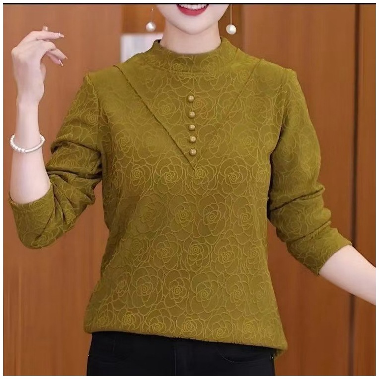 2025新款秋冬内搭女上衣Z提花洋气长袖t恤女圆领保暖一体绒打底衫