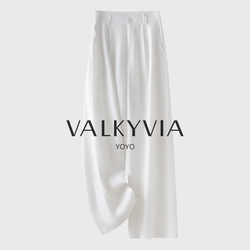 100亚麻直筒裤女夏季白色老钱风古风新款高腰垂感休闲裤927