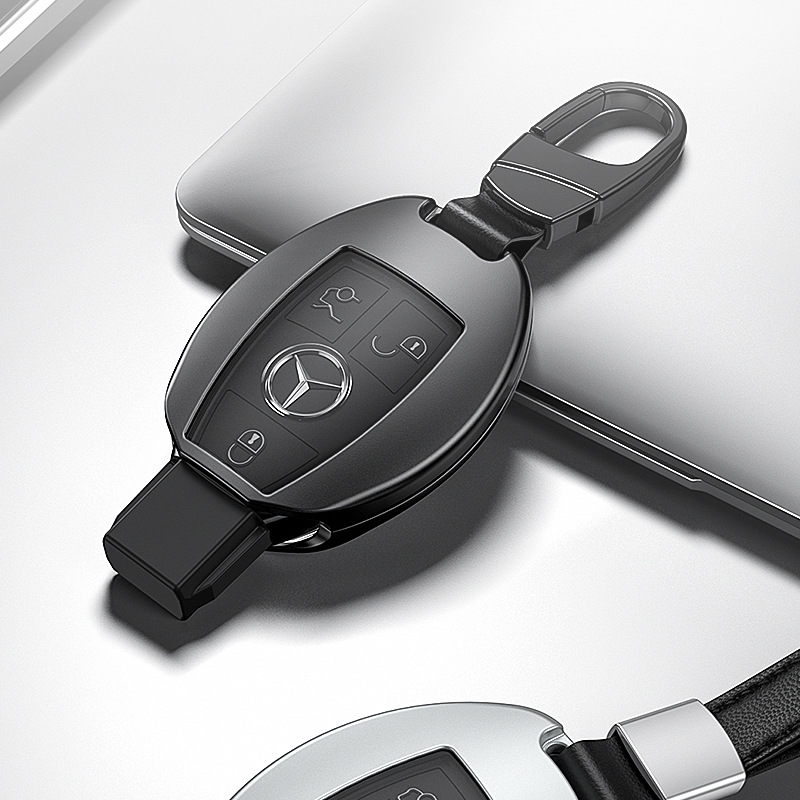 适用于奔驰铝合金汽车钥匙包S级C级E级系列方扣全包钥匙套壳高档