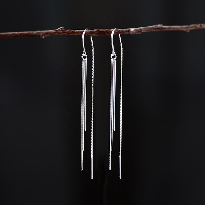 999正品纯银耳环女士新款蛇骨流苏耳坠长款999足银防丢耳线防过敏