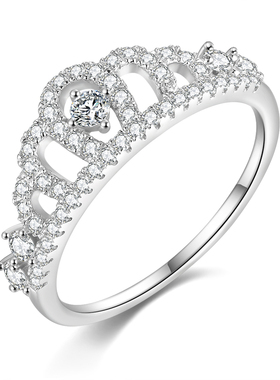 轻奢女王桂冠925纯银满钻ins戒指