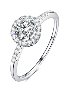 纯银50分圆钻戒指女戒仿真结婚