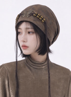美式复古扎染堆堆帽女显脸小