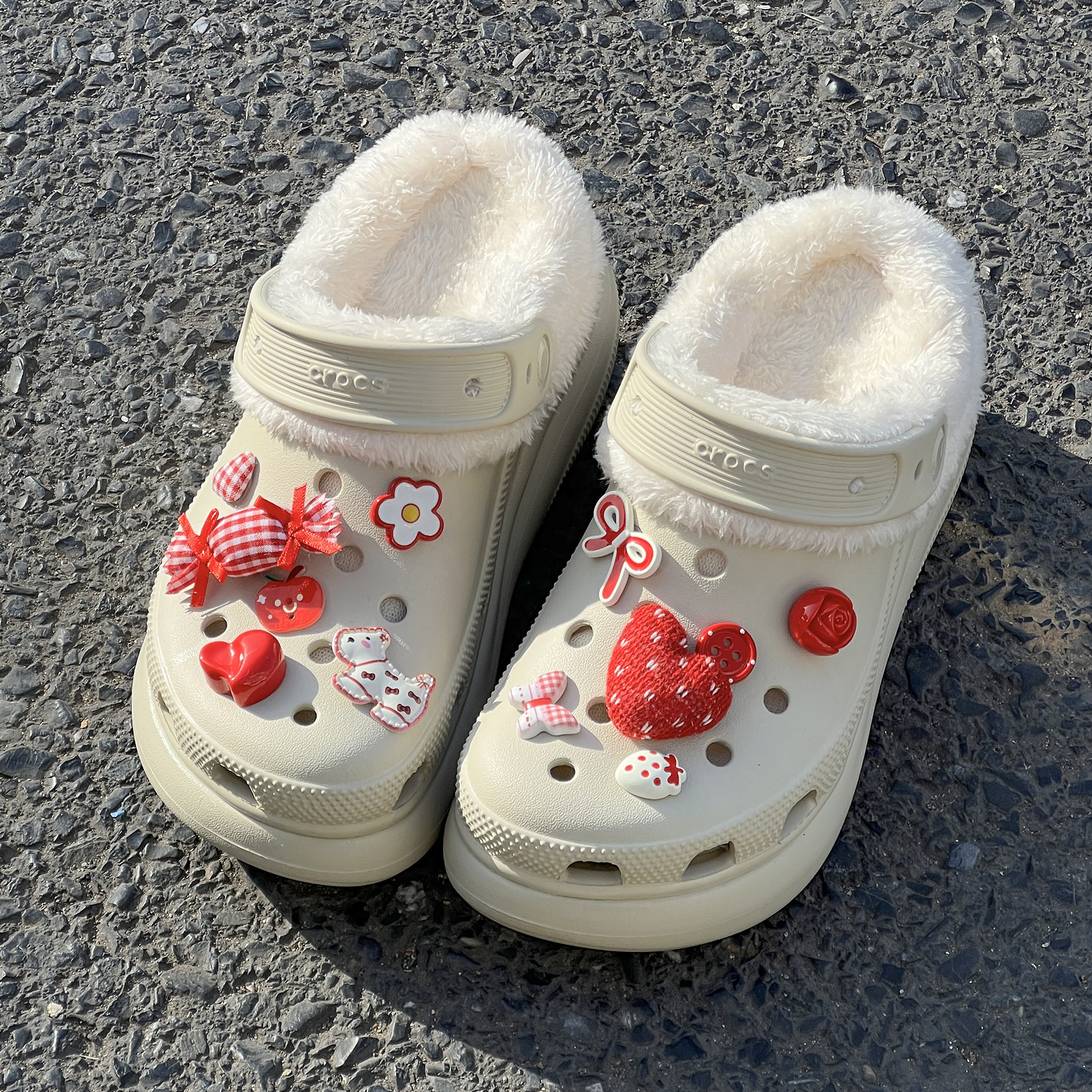 秋冬洞洞鞋配饰毛绒糖果鞋花适配crocs卡洛驰装饰扣diy鞋扣配饰女
