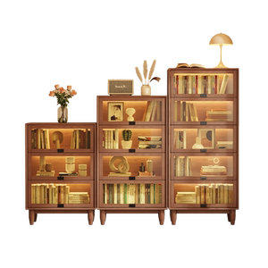 实木书柜玻璃门防尘书架置物架带门落地家用儿童客厅北欧简约立柜