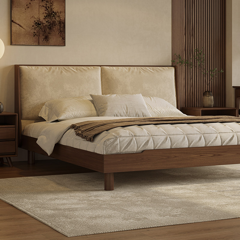 实木床北欧主卧双人1.8米软包床